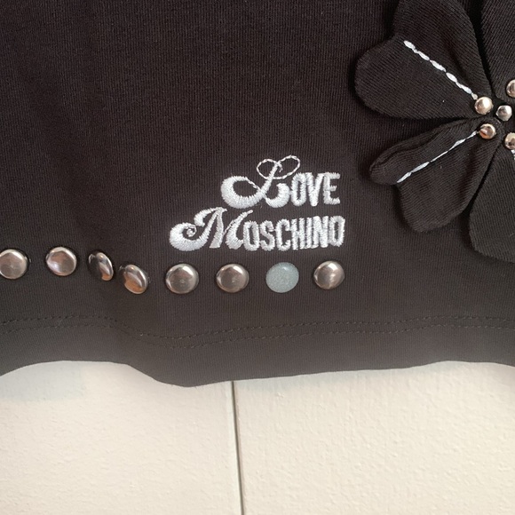 Love Moschino Black White Gray & Silver Floral Logo Short Sleeve Top Size 12 - Picture 5 of 8